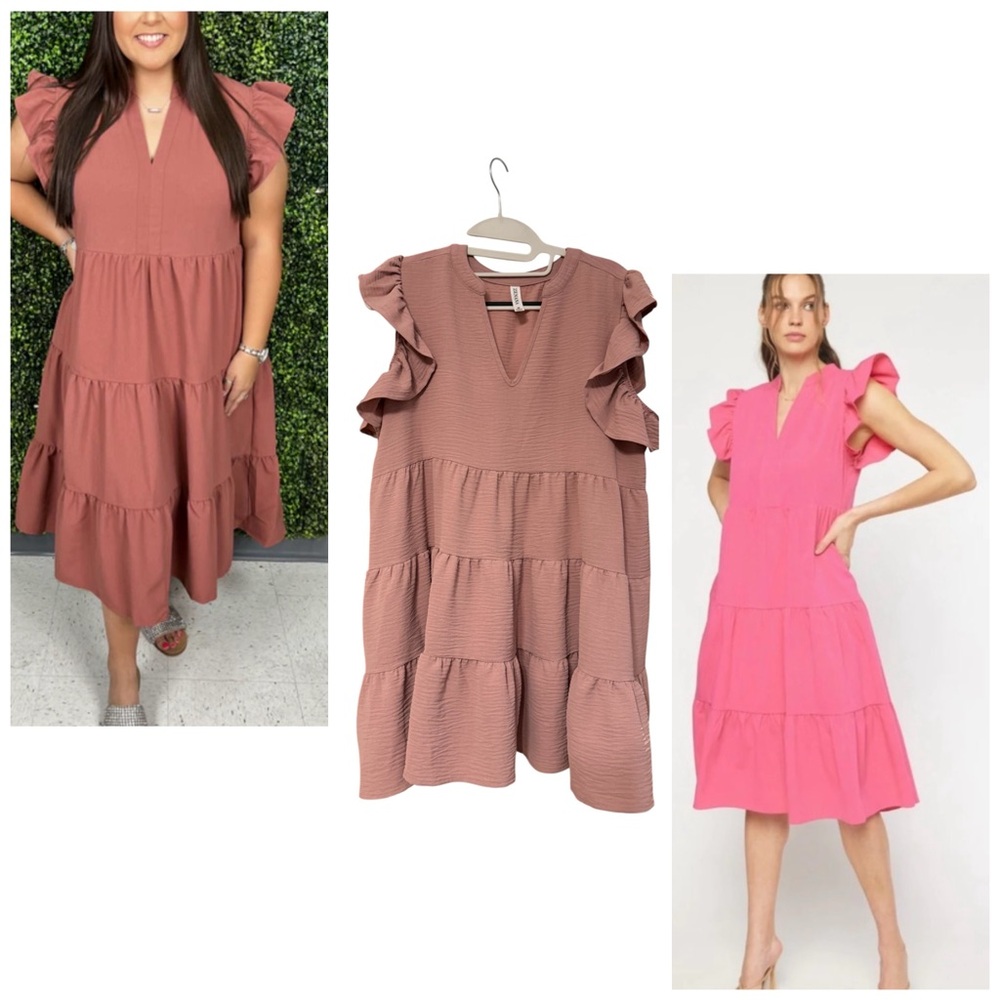 Zenana Outfitters Mauve Tiered Flutter Sleeve, Medium